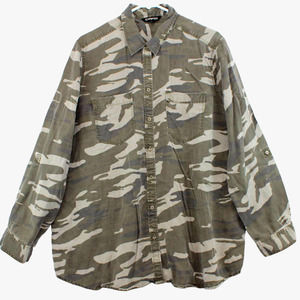 Express Shirt Mens XL Multicolor Camo Army Camouflage Button Up Roll Tab Sleeve